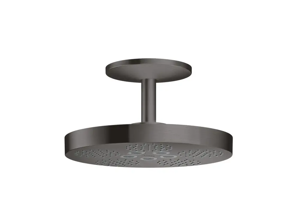 Deckenmontierte Kopfbrause in gebürstetem Schwarzchrom von AXOR mit einem runden Design und zwei Strahlarten.